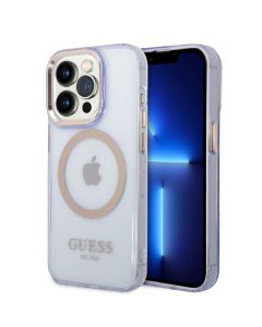 LICENSED GUESS GUESS Futrola za iPhone 14 Pro GOLD OUTLINE TRANSLUCENT PURPLE MagSafe - GUHMP14LHTCMU