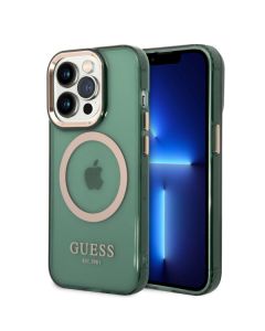 LICENSED GUESS GUESS Futrola za iPhone 14 Pro Max GOLD OUTLINE TRANSLUCENT KAKI MagSafe - GUHMP14XHTCMA