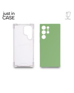 JUST IN CASE Silikonska maska 2u1 Extra case za Samsung S23 ULTRA, providna/zelena - MIX218GN