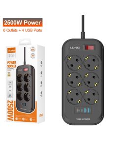 LDNIO Produzni kabl SE6403C 6 uticnica 2X USB,2X PD 2m crni