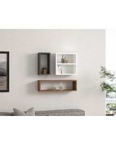 HANAH HOME Zidna polica Ece, bela/braon/antracit - 835PUQ1677