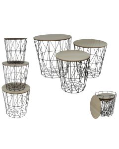 Set 3 stočića Basket, dia.39,5cm, natur/crni