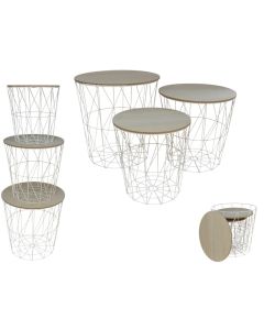 Set 3 stočića Basket, dia.39,5cm, natur/beli