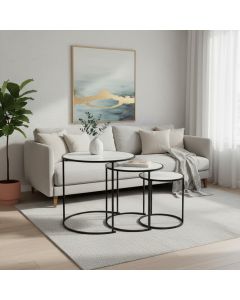 Set 3 stočića Marble, dia. 50/40/30 cm, beli