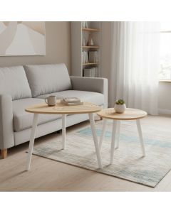 Set 2 stočića Line, 48x48x45cm, natur/beli