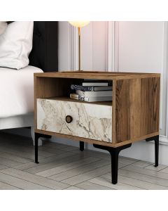 HANAH HOME Noćni ormarić Lizbon 531, braon/bela mermerna