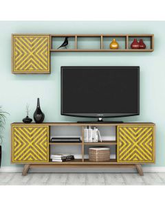 HANAH HOME TV komoda sa policama Inci, braon/žuta