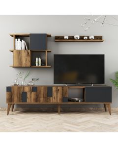 HANAH HOME TV komoda i police Madrid, antracit/braon