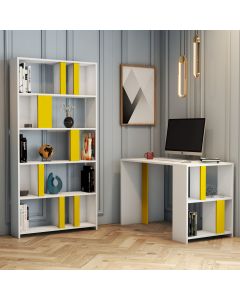 HANAH HOME Radni sto i polica Lima, bela/žuta