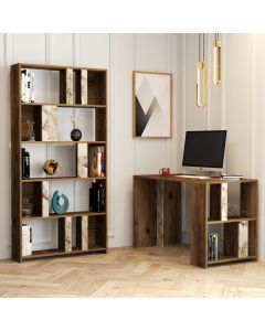 HANAH HOME Radni sto i polica Lima, braon/bela mermerna