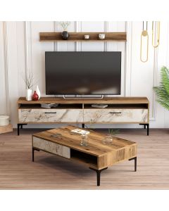 HANAH HOME Set nameštaja za dnevnu sobu Istanbul, braon/bela mermerna