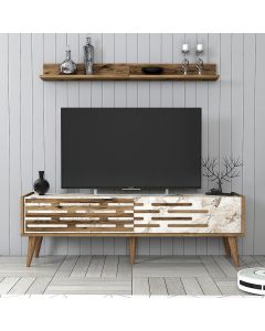 HANAH HOME TV komoda sa policom Valensiya 140, braon/bela mermerna