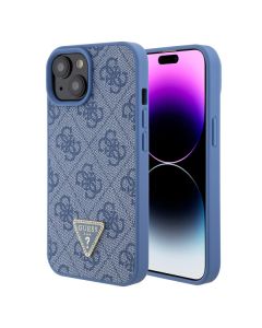 LICENSED GUESS GUESS Maska za iPhone 15 LEATHER 4G TRIANGLE STRASS, plava - 200852-1