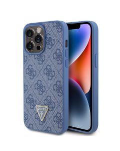 LICENSED GUESS GUESS maska za iPhone 15 Pro Max LEATHER 4G TRIANGLE STRASS, plava - GUHCP15XP4TDPB