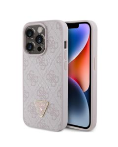 LICENSED GUESS GUESS maska za iPhone 15 Pro LEATHER 4G TRIANGLE STRASS, roza - GUHCP15LP4TDPP