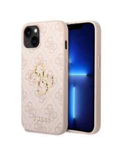 LICENSED GUESS GUESS maska za iPhone 15 LEATHER 4G METAL LOGO, roza - GUHCP15S4GMGPI
