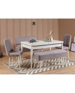 HANAH HOME Set trpezarijski sto i stolice Vina 0701, bela/siva