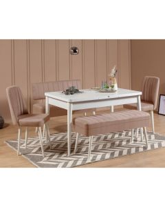 HANAH HOME Set trpezarijski sto i stolice Vina 0900, bela/krem