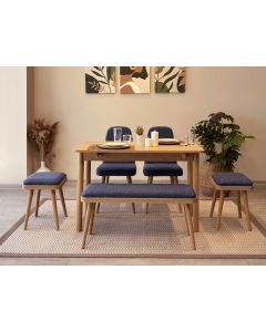 HANAH HOME Set trpezarijski sto i stolice Vina Mini 03 1048, svetlobraon/tamnoplava