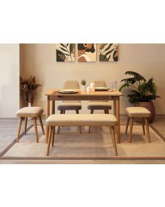 HANAH HOME Set trpezarijski sto i stolice Vina Mini 03 1005, svetlobraon/krem