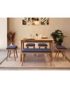 HANAH HOME Set trpezarijski sto i stolice Vina Mini 06 1048, svetlobraon/tamnoplava