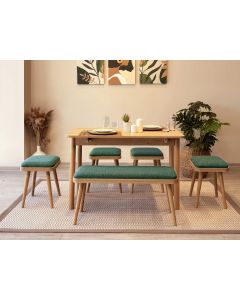 HANAH HOME Set trpezarijski sto i stolice Vina Mini 06 1070, svetlobraon/zelena