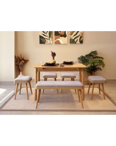 HANAH HOME Set trpezarijski sto i stolice Vina Mini 06 0701, svetlobraon/siva