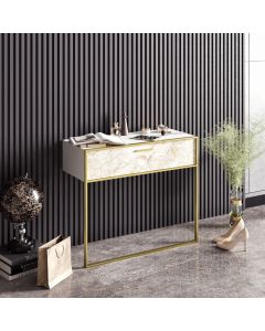 HANAH HOME Konzolni sto Polka, memer bela/zlatna