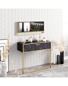 HANAH HOME Komoda Polka Aynalı, crna/zlatna