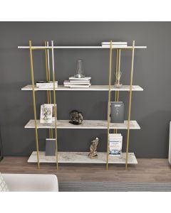 HANAH HOME Polica za knjige Moss, mermer bela/zlatna - 875ZNA4549