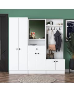 HANAH HOME Ormar za predsoblje sa čivilukom i ogledalom M2 - 1558, bela