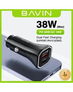 BAVIN Auto punjač max 38W PD20W+ QC3.0 USB-A + USB-C, crna - 90025-1