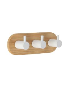 TENDANCE Čiviluk sa 3 kukice 3M 3.5x13.5x3.5cm, bambus/metal bela - 9062213