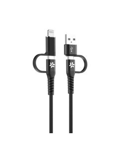 CELLY Kabl za telefon 4u1 USB-C na USB-C sa USB-A i Lightning nastavcima, crna - USBC4IN1BK