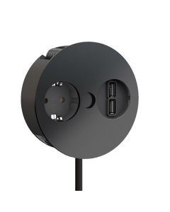 BACHMANN TWIST Ugradna utičnica 1 x šuko, 1xdup.USB punj.5V/3,1A,kabl 2m,crna - 931.131