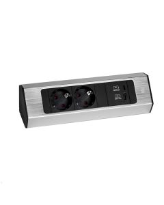 BACHMANN CASIA 2, Ugaona utičnica ALU,2 x šuk, 1 x USB A/C charger,srebrna - 932.002
