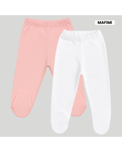 Mafimi Pamučne Pantalonice sa stopicom set od 2 - kajsija, bela - P-124456