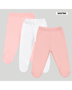 Mafimi Pamučne Pantalonice sa stopicom set od 3 - puder, bela, kajsija - P-124656