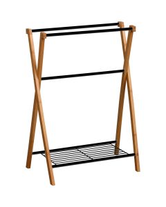 TENDANCE Držač peškira sa 3 prečke i 1 policom 19X19X71 cm metal bambus crni - 96165237