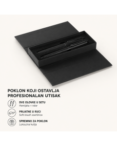 Set olovaka MAXIMUS - hemijska + roler olovka, metal/mesing, poklon kutija, crni