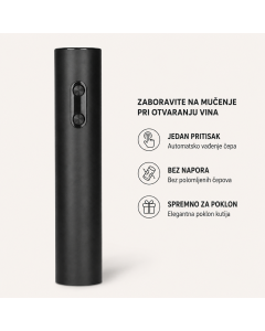 Električni otvarač za vino TORO - automatsko vađenje čepa, poklon kutija, crni