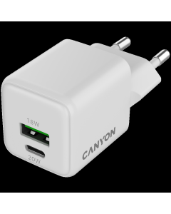 CANYON charger CU20AC GaN 20W 1xPD 1xQC EU White