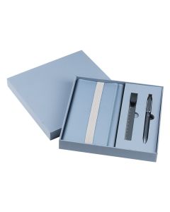 Poslovni set PRESTIGE 3u1 - notes + metalna olovka + lenjir, poklon kutija, svetlo plavi