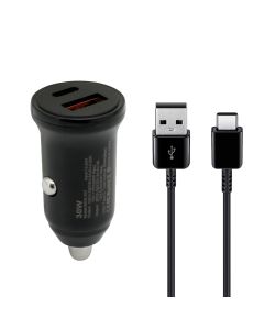 Auto Punjač 30W USB-A + Type-C ulaz sa USB-A na Type-C kablom, siva - A722