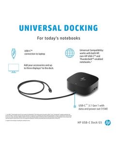 HP Dock USB-C Universal G5 USB-C RJ45 2DP HDMI 2 USB-A USB-C 2 audio AC adapter 5TW10AA - ACC0400
