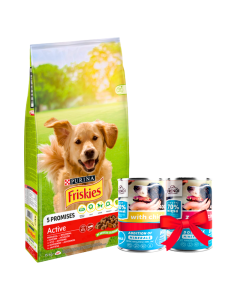 FRISKIES Suva hrana za pse Active 15 kg + 2 Gratis FRENDI Konzerve Teletina i piletina - 3538023