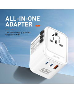 Adapter strujni travel LDNIO Z8 UK/EU/US/AU 1xUSB + 2xUSB-C 45W beli - 618979