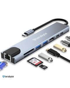 Adapter Terabyte Type C na RJ45 2xUSB 3.0 HDMI 2xPD SD TF 8 u 1 sivi - 220869-1