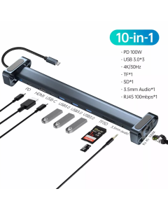 Adapter Type C JWD-TC45 na LAN, PD, HDMI, Type C, 3x USB 3.0, SD, TF,  3.5mm 10 u 1 sivi - 223264