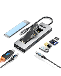 Adapter Type C na HDMI, Type C, PD, USB 3.0, USB 2.0, SD card, TF i M.2 NVMe 8 u 1 20cm kabl - 213525